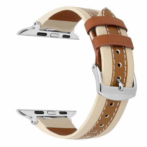 Slim Hybrid Leather Strap, beige/brown, without a watch, 3/4 front view