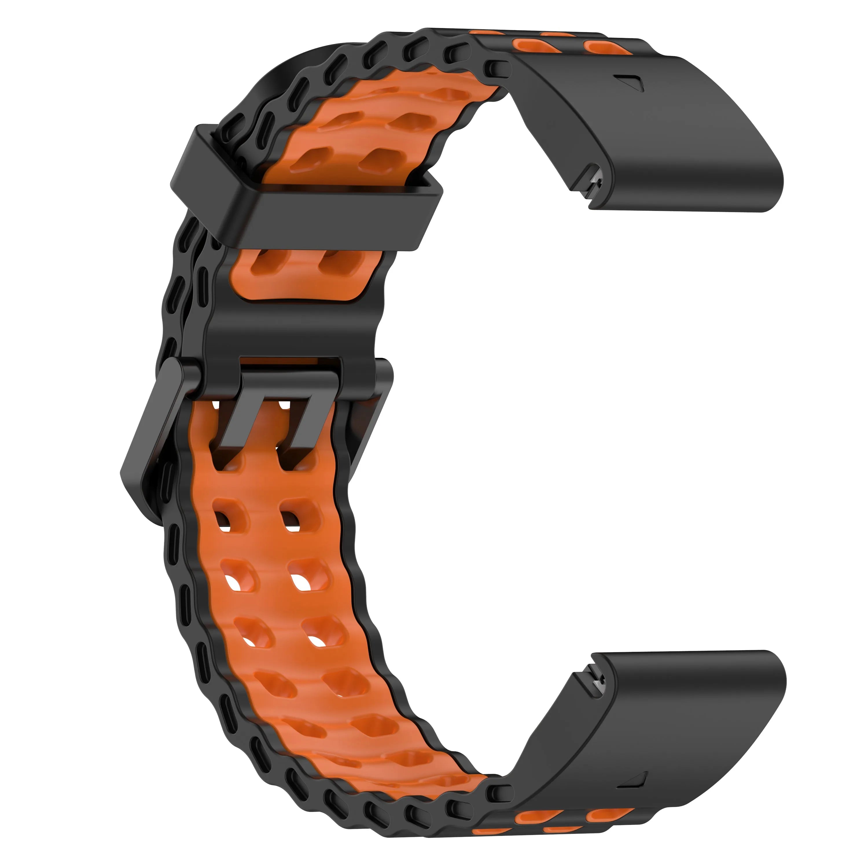 Silicone Wave Sport Strap, black/orange, without a watch, 3/4 front view