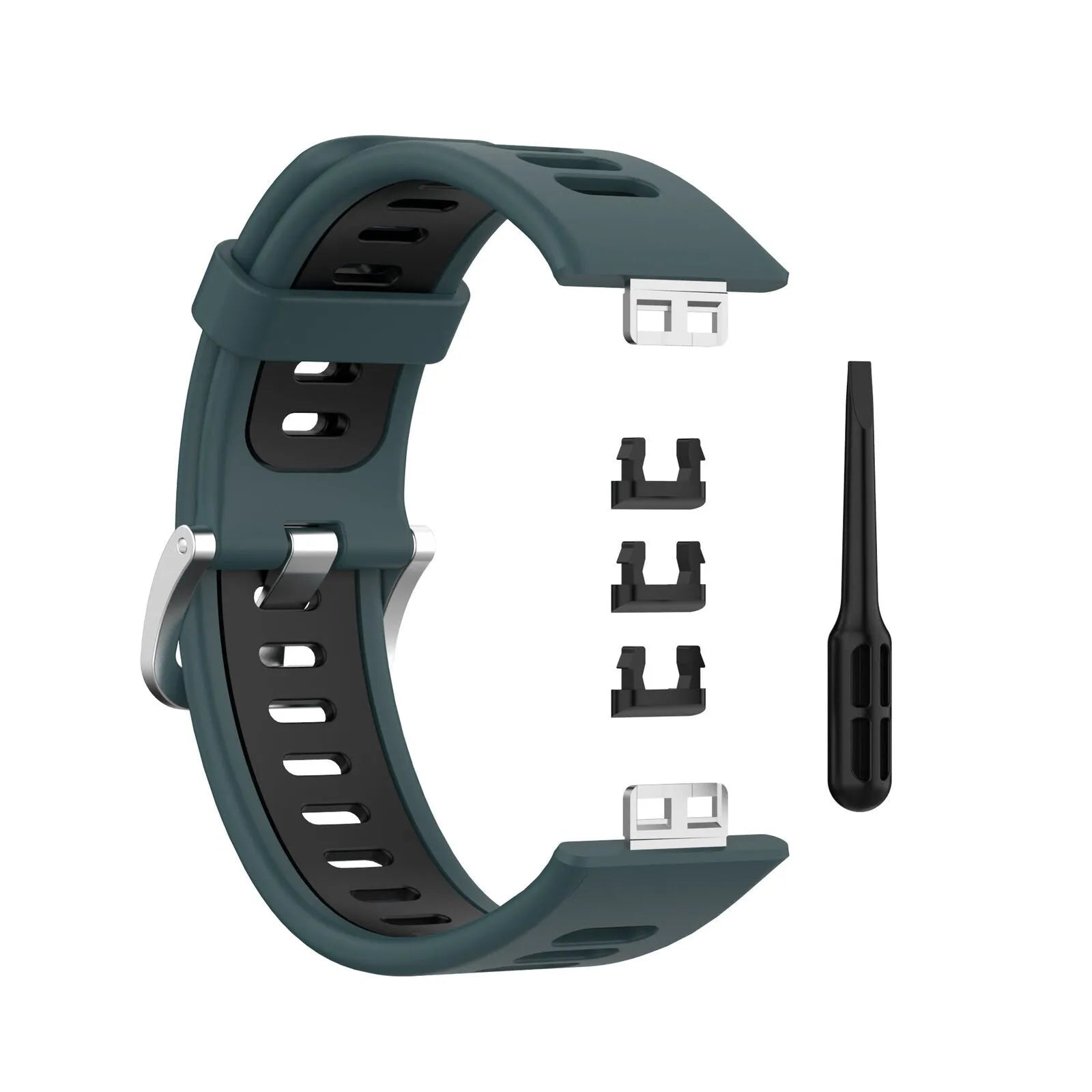 Silicone Sport Buckle Strap, green/black, without a watch, 3/4 front view