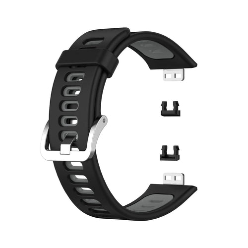 Silicone Sport Buckle Strap, black/grey, without a watch, 3/4 front view