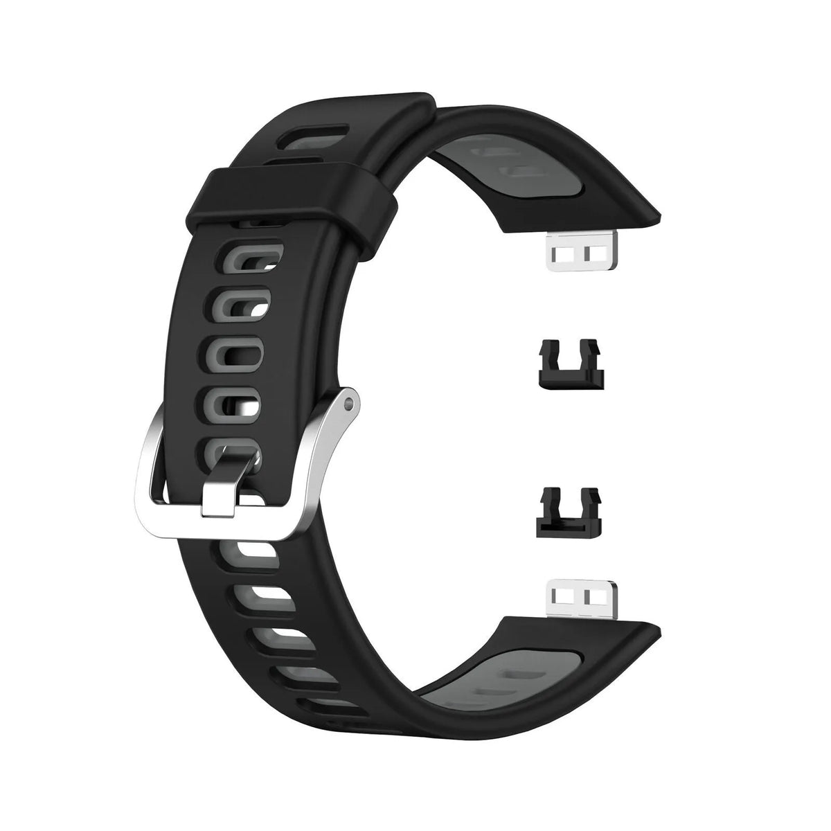 Silicone Sport Buckle Strap, black/grey, without a watch, 3/4 front view