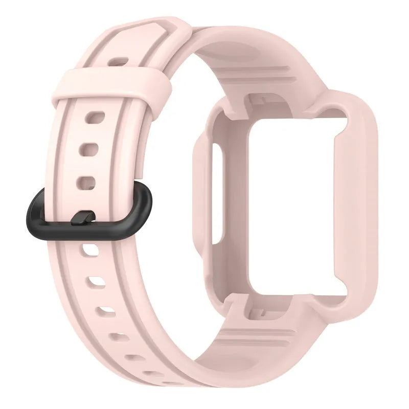 Silicone Strap with Frame, pink, without a watch, 3/4 front view