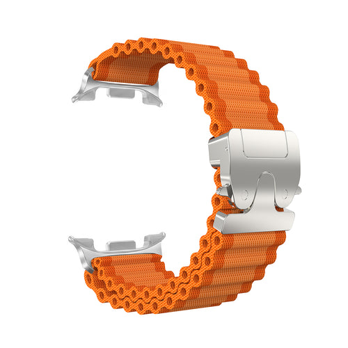 Outdoor Nylon Strap with P-Buckle, orange/silver, without a watch, 3/4 front view