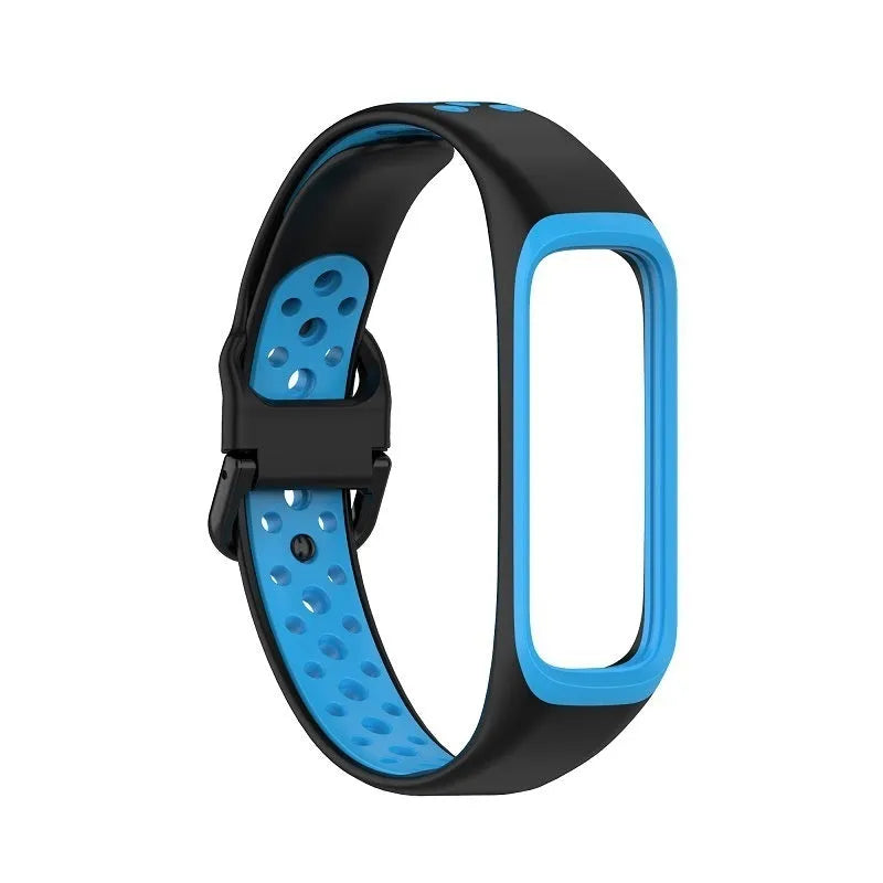 Silicone Sport Strap, black/blue, without a watch, 3/4 front view