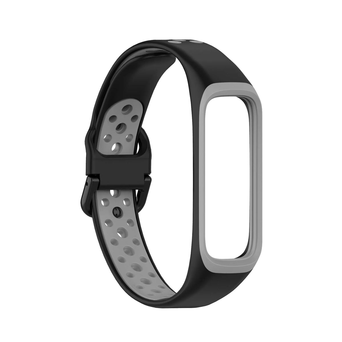 Silicone Sport Strap, black/grey, without a watch, 3/4 front view