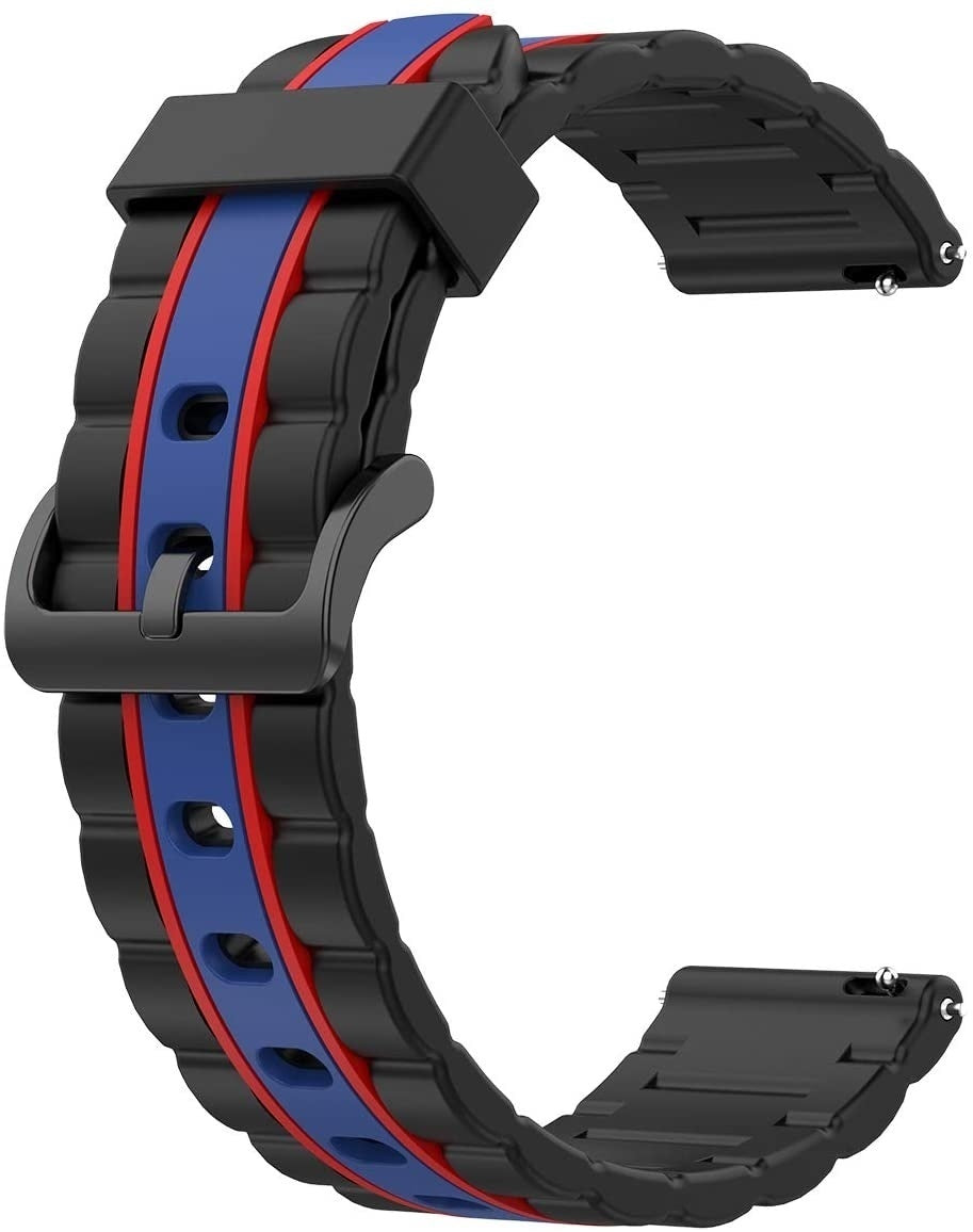 Silicone Special Edition Strap, black/blue, without a watch, 3/4 front view