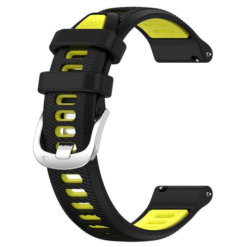 Silicone Buckled Sport Strap, black/yellow, without a watch, 3/4 front view