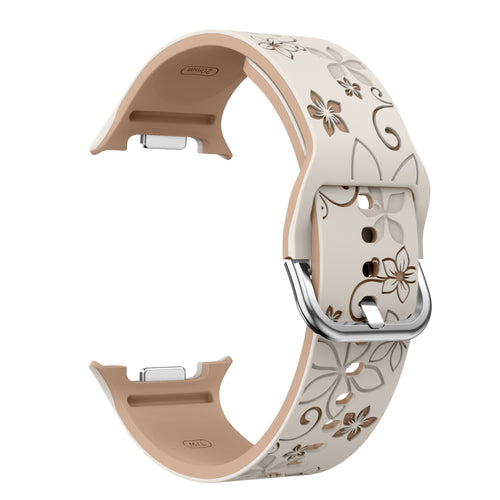 Flower Silicone Strap, starlight/beige, without a watch, 3/4 front view