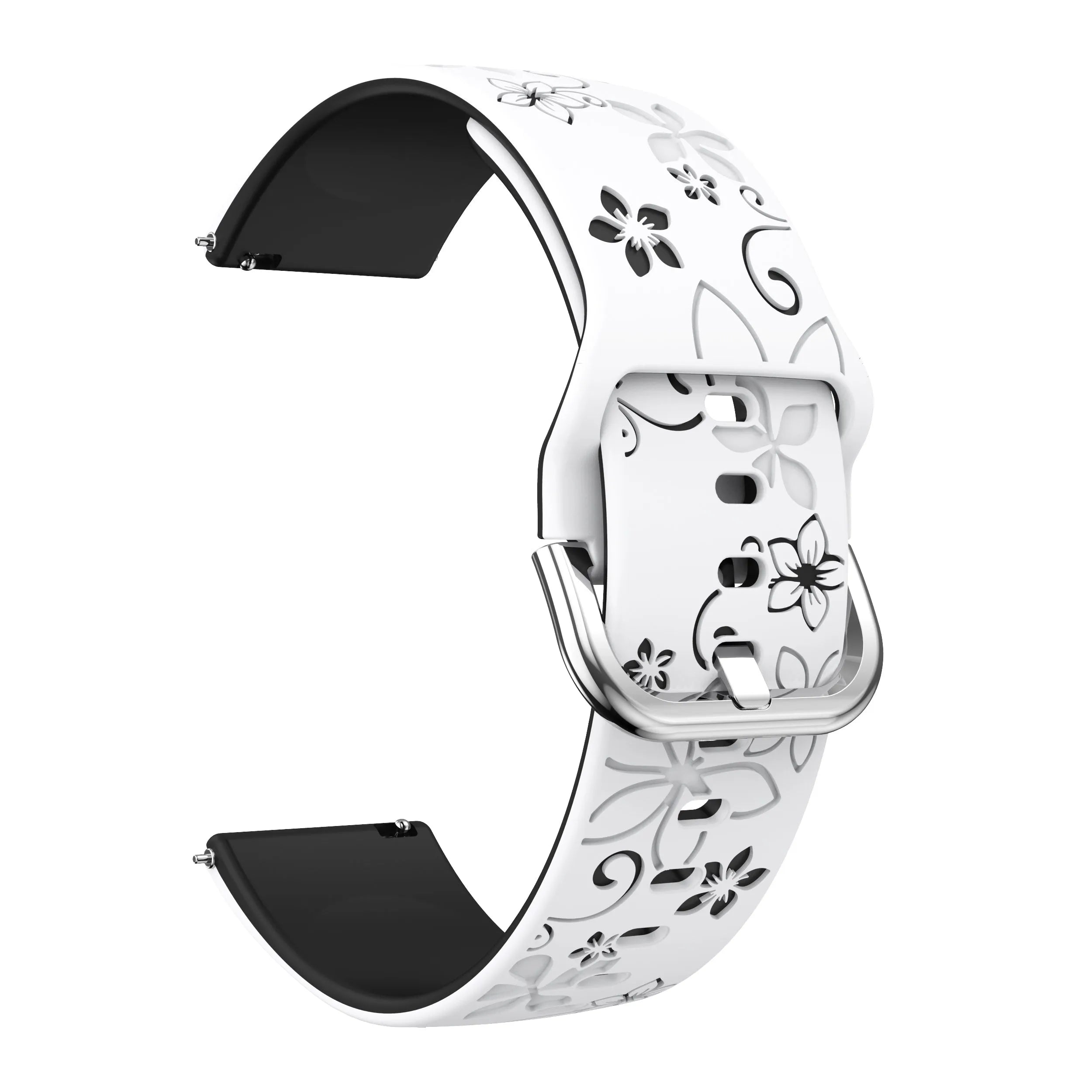 Flower Silicone Strap, white/black, without a watch, 3/4 front view