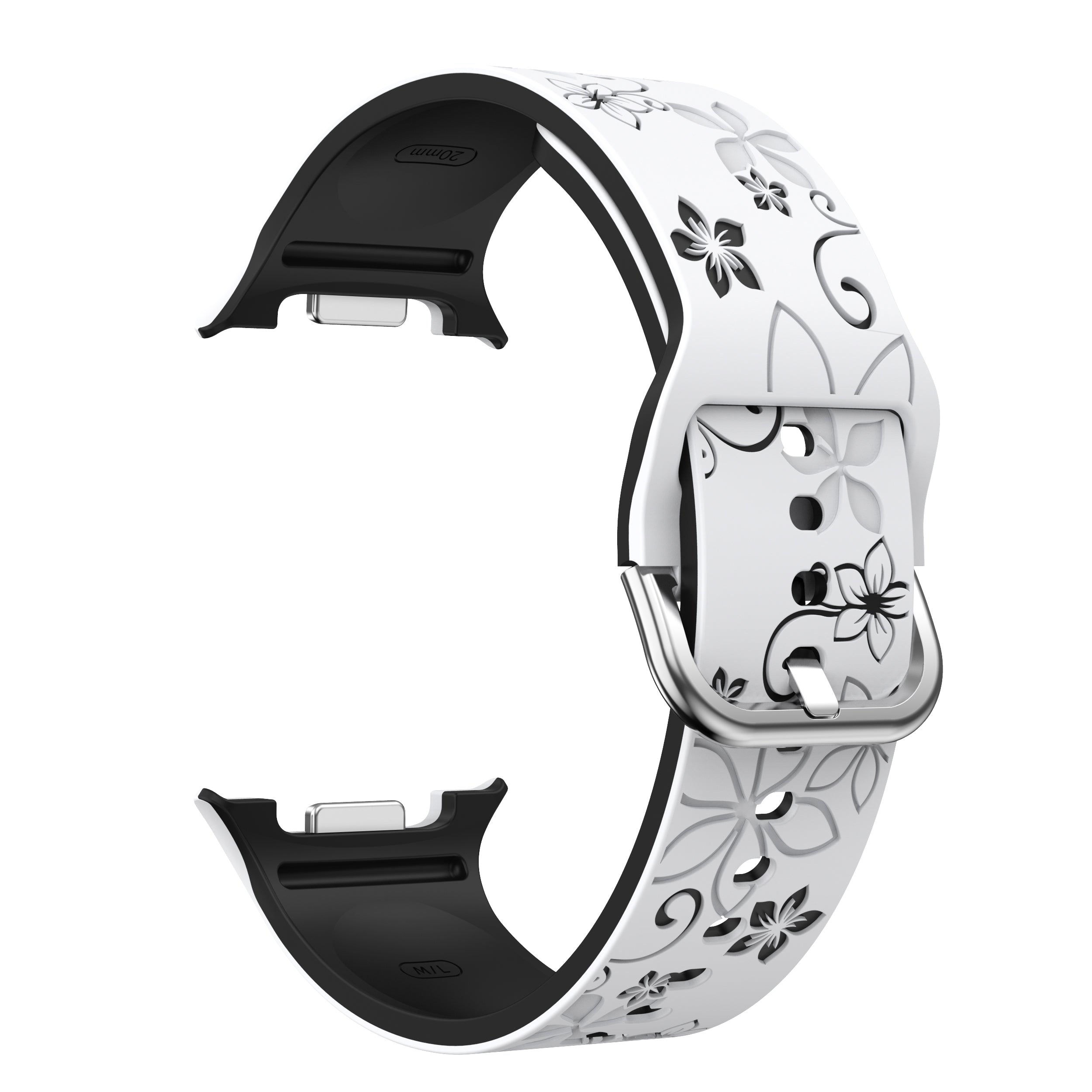 Correa silicona con flores Samsung Galaxy Watch 8 Classic (blanco/negro)