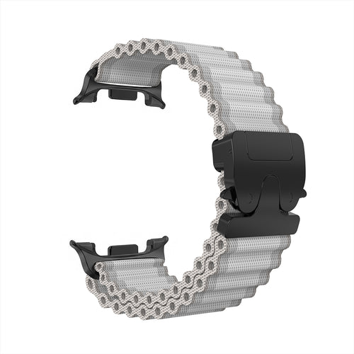 Samsung Galaxy Watch 9 - 40mm Outdoor Nylon Strap with P-Buckle (White with Black)