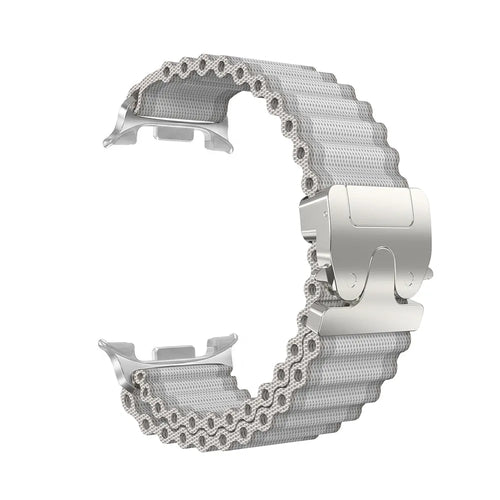 Outdoor Nylon Strap with P-Buckle, white with silver, without a watch, 3/4 front view