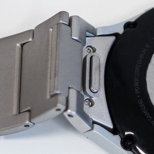 Titanium Strap 'One Push', silver, without a watch, 3/4 rear view