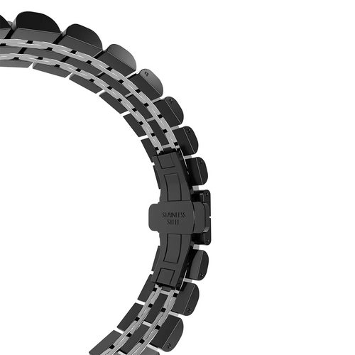 Steel Link Strap 'Duo', black/silver, without a watch, 3/4 rear view