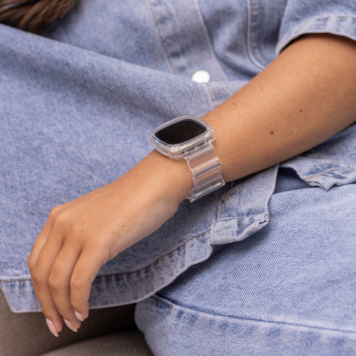 Correa TPU con marco de cristal Fitbit Sense (transparente)