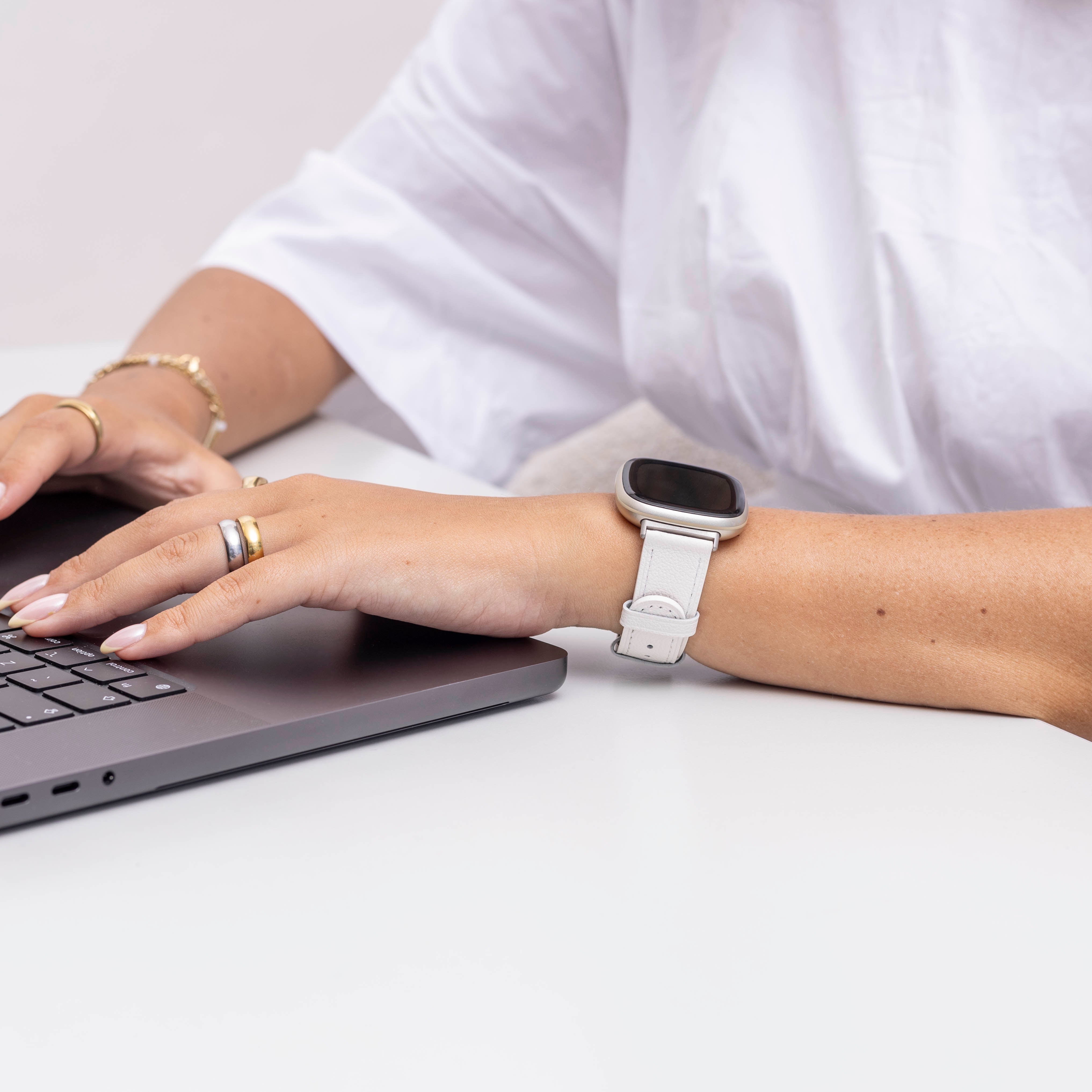 Fitbit Sense Leather Strap (White)