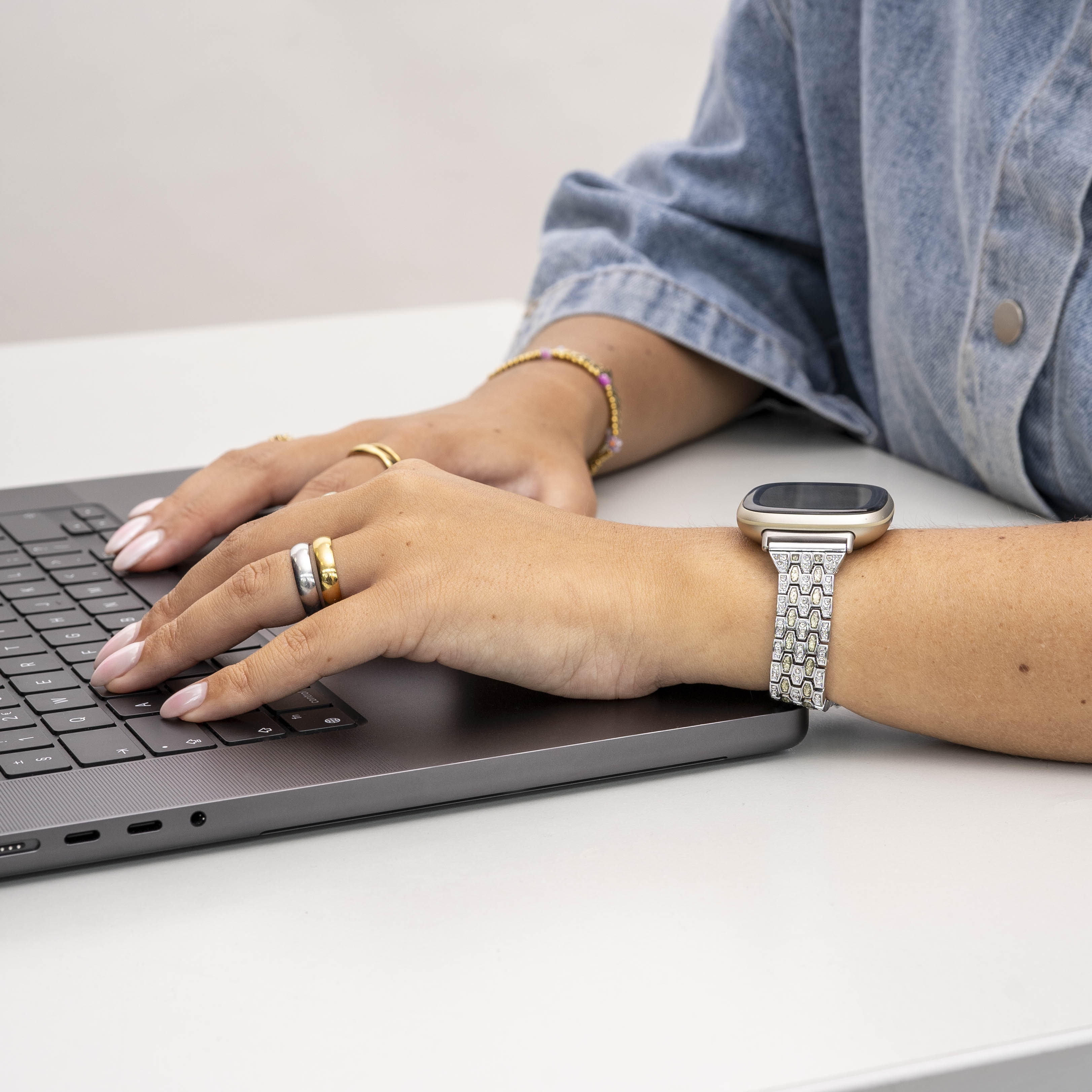 Silver Diamond Fitbit Sense Strap