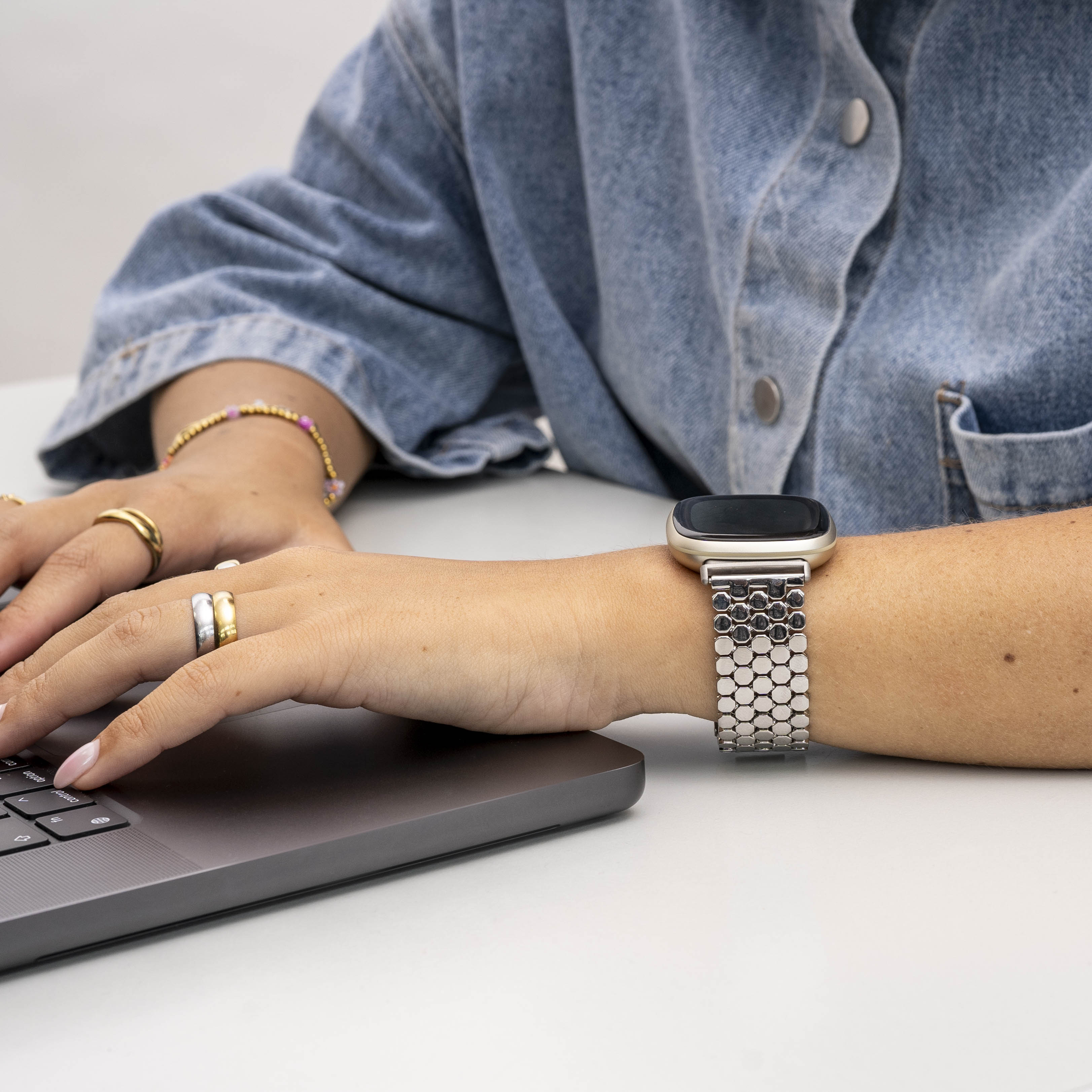 Fitbit Versa 3 Steel Strap Hexagons (Silver)
