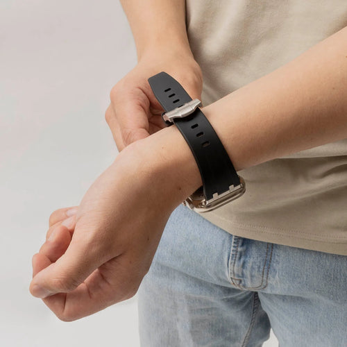 Correa silicona liquida de lujo Apple Watch (negro con plata)