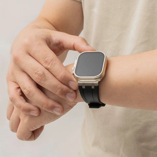 Correa silicona liquida de lujo Apple Watch (negro con plata)