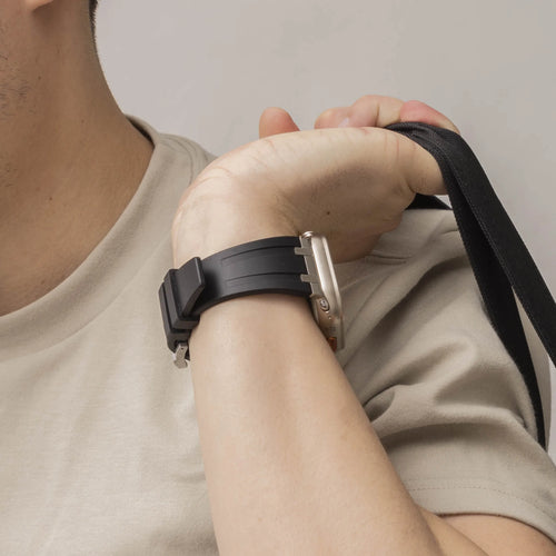 Correa silicona liquida de lujo Apple Watch (negro con plata)