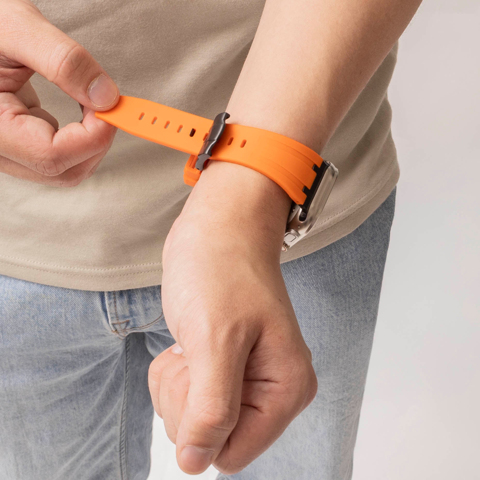 Correa silicona liquida de lujo Apple Watch (naranja con negro)