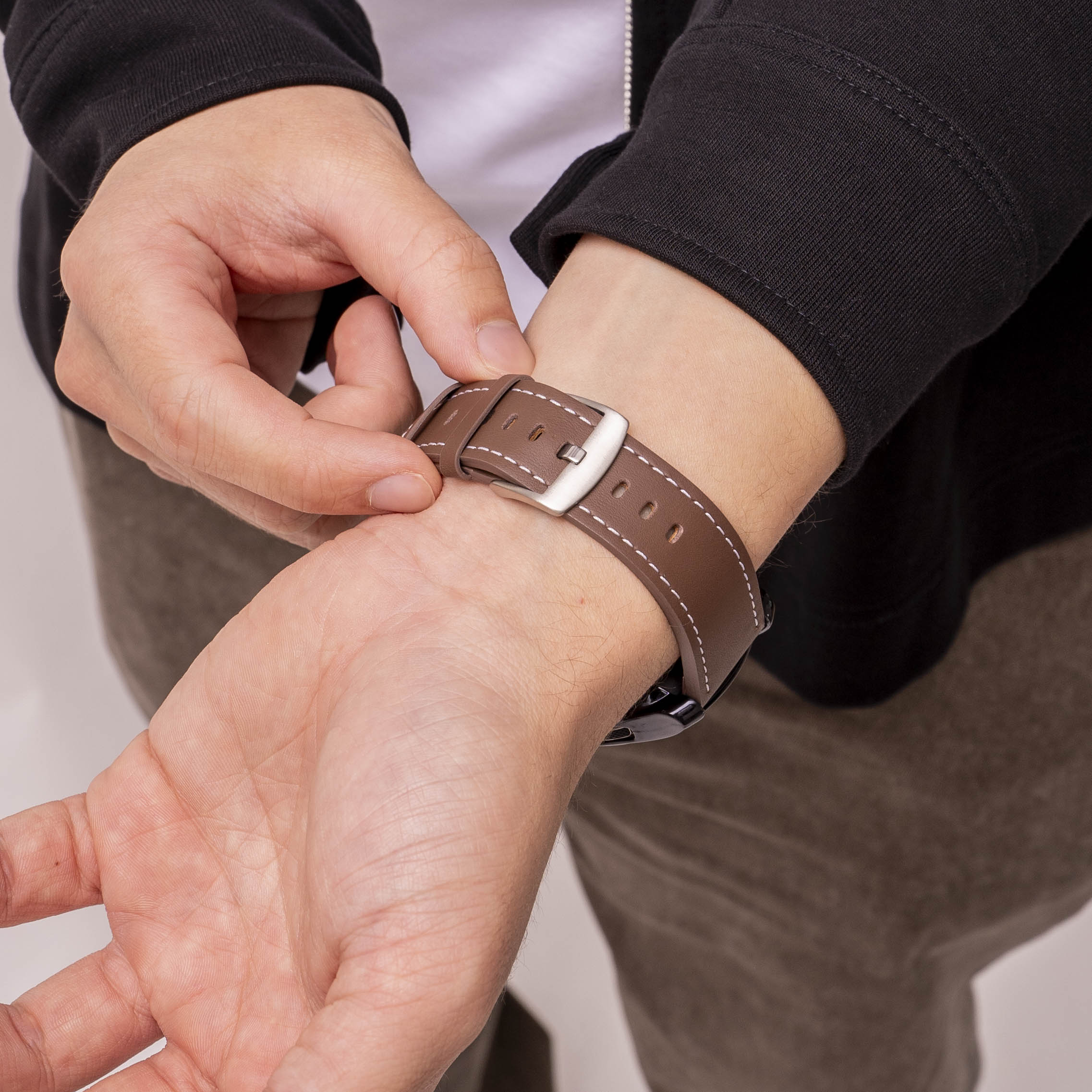 Xiaomi Watch S1 'One Push' Leather Strap (Dark Brown)