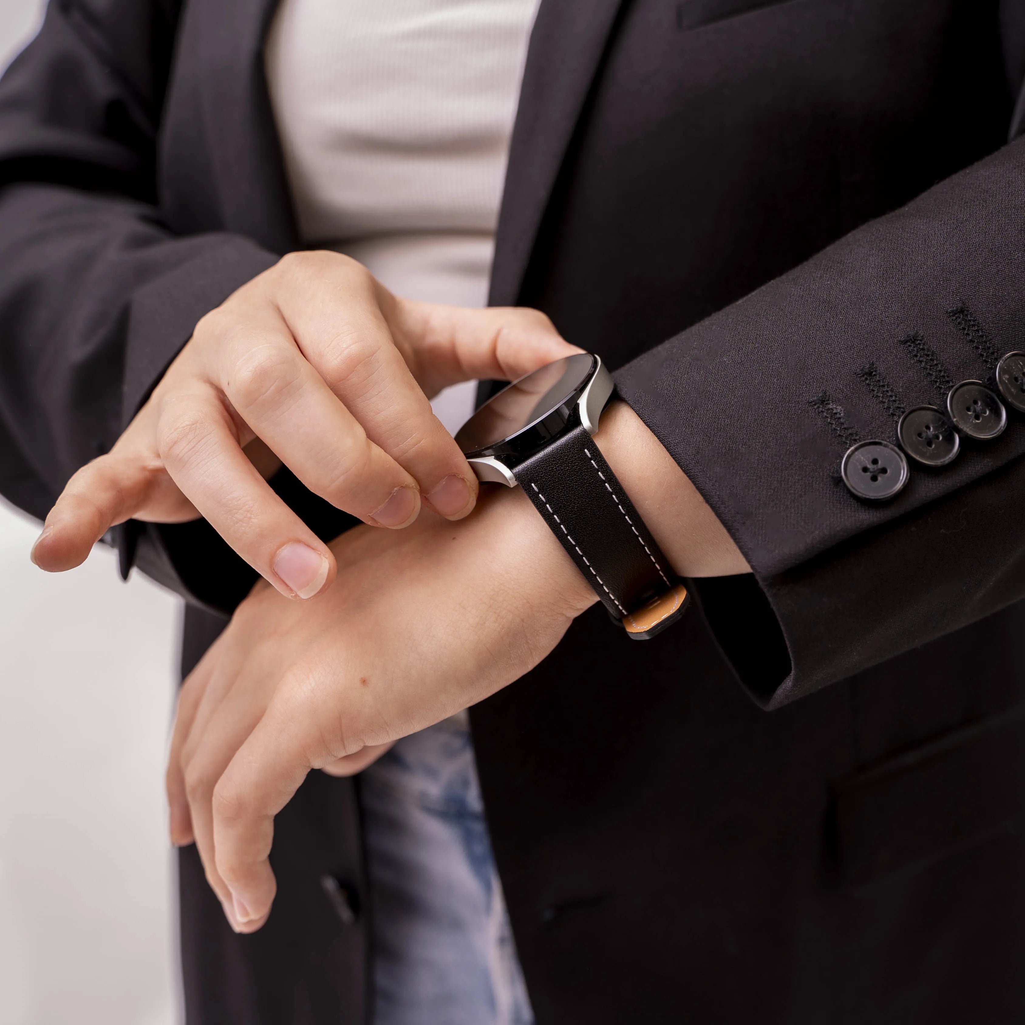 Correa cuero 'One Push' Oppo Watch X2 Mini (negro)