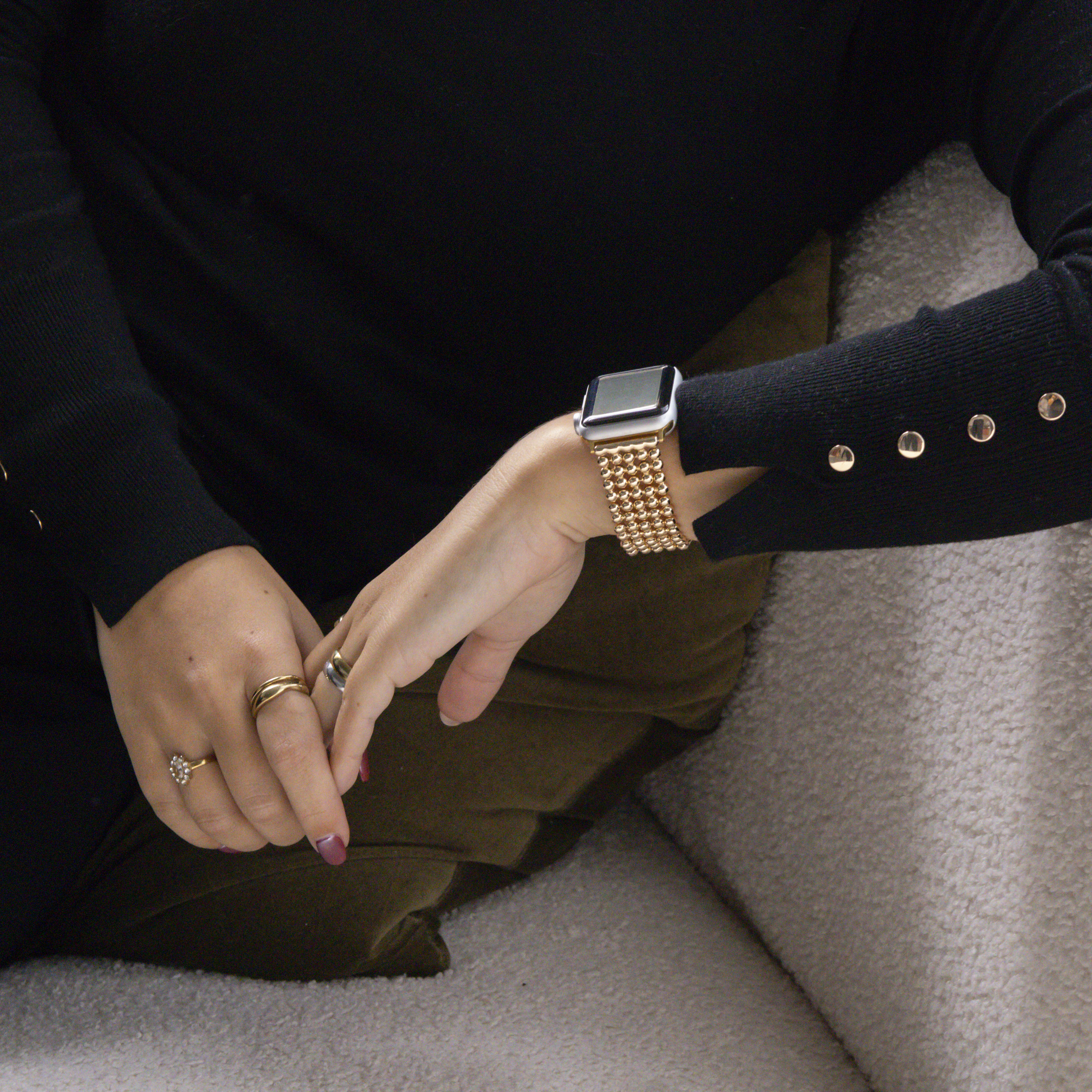 Apple Watch Beaded Steel Strap (Gold)