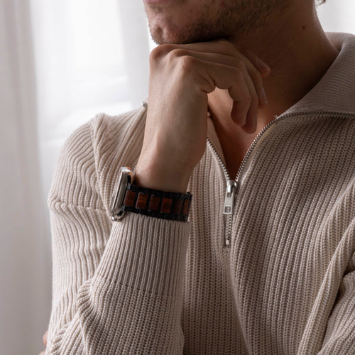 Correa acero/madera Apple Watch Ultra (negro/marrón)
