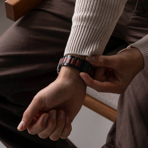 Correa acero/madera Apple Watch Ultra (negro/marrón)