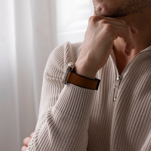 Correa cuero hebilla-D Apple Watch Ultra (marrón claro)