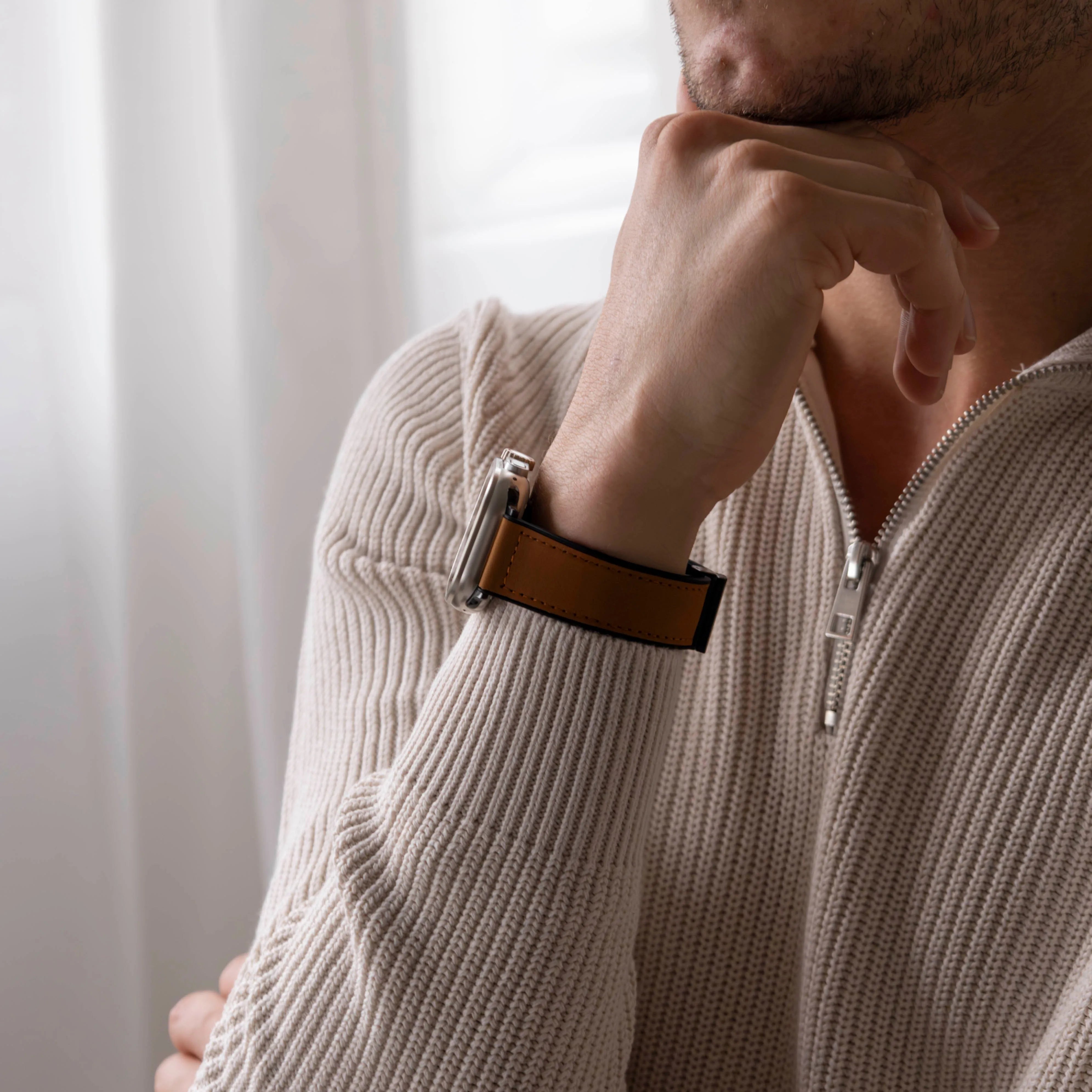 Correa Cuero D-buckle Apple Watch (marron claro)