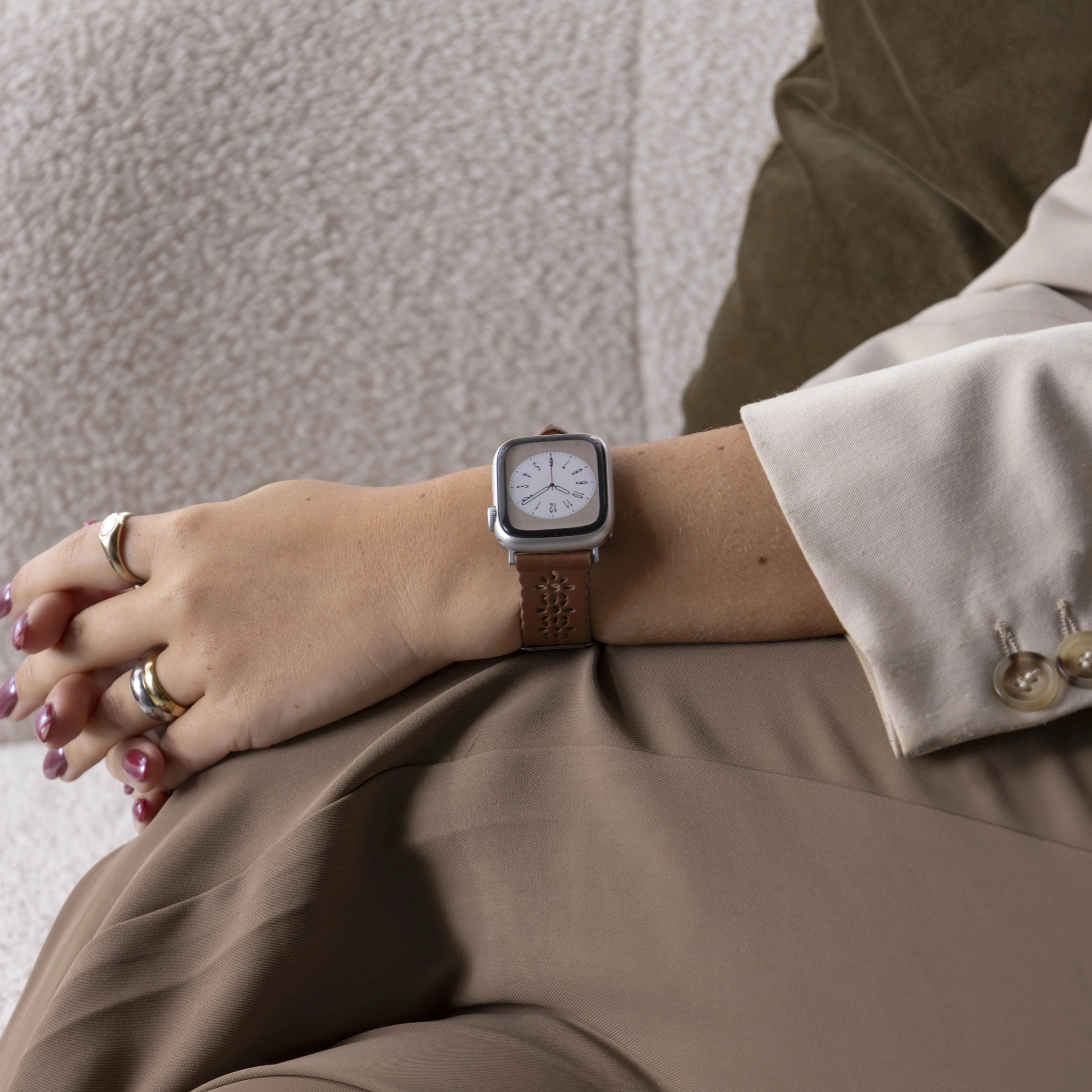 Correa cuero estampado Apple Watch (marrón)