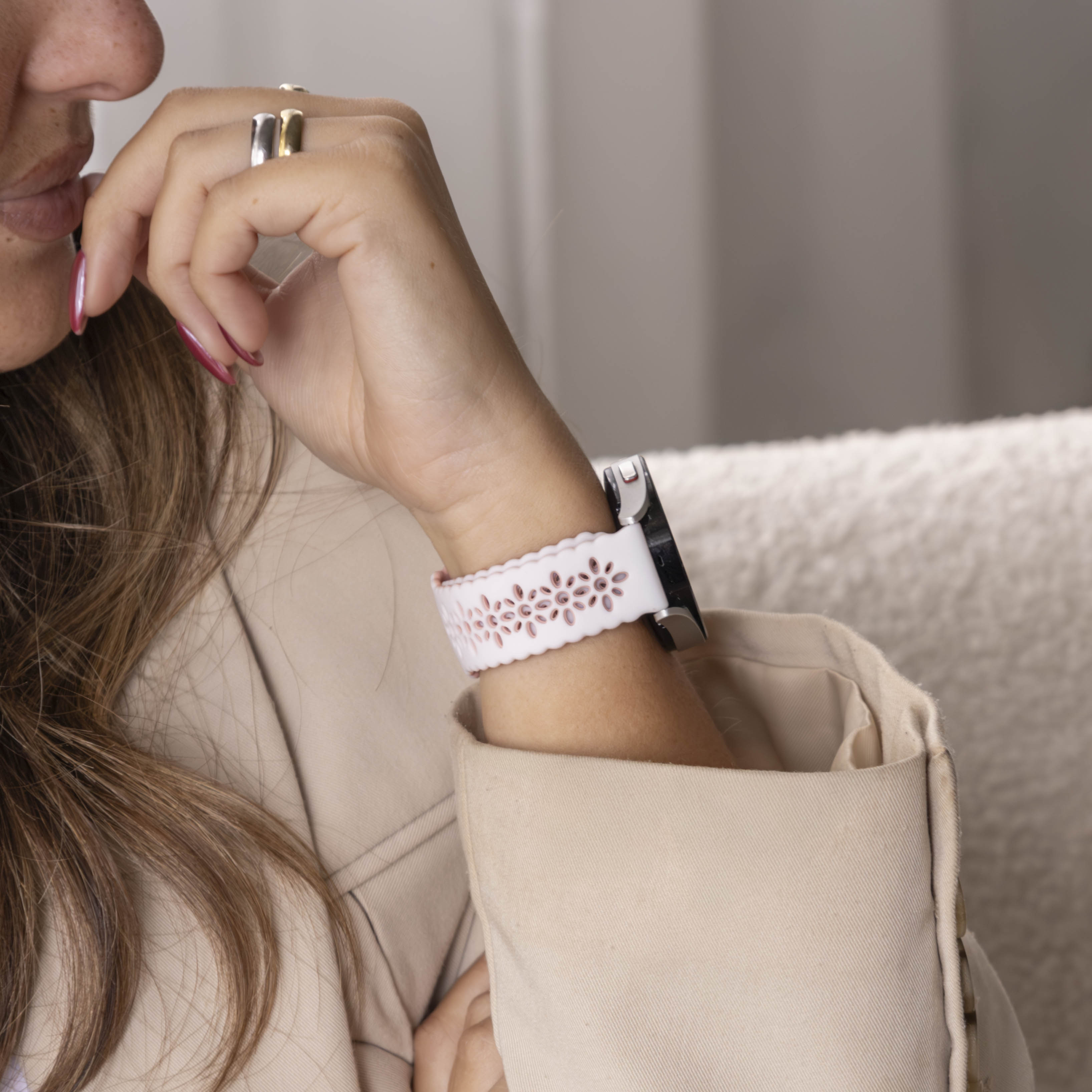 Correa de silicona estampada Samsung Galaxy Watch 6 Classic 47mm (blanco/rosa)