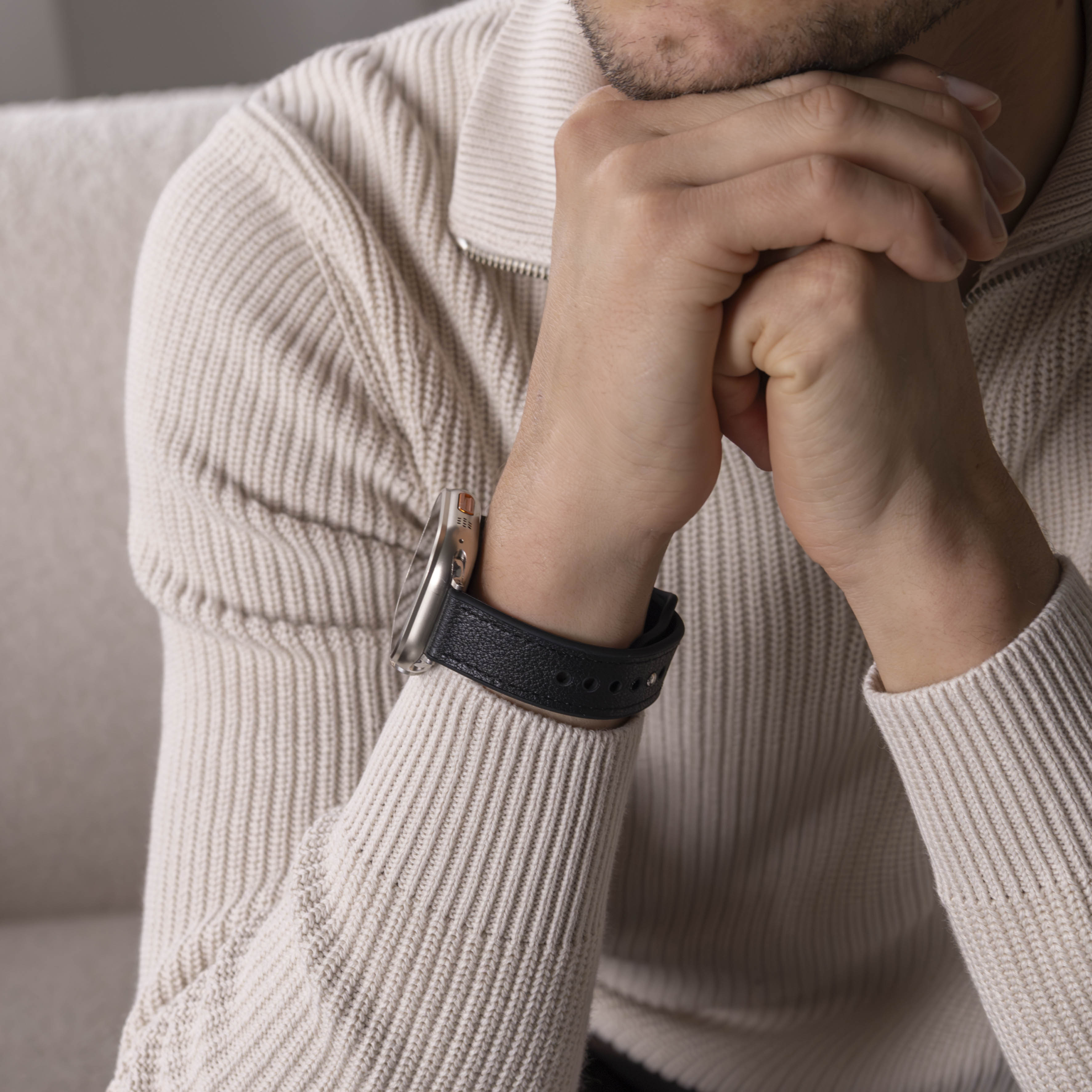 Correa cuero híbrida Apple Watch Ultra (negro)