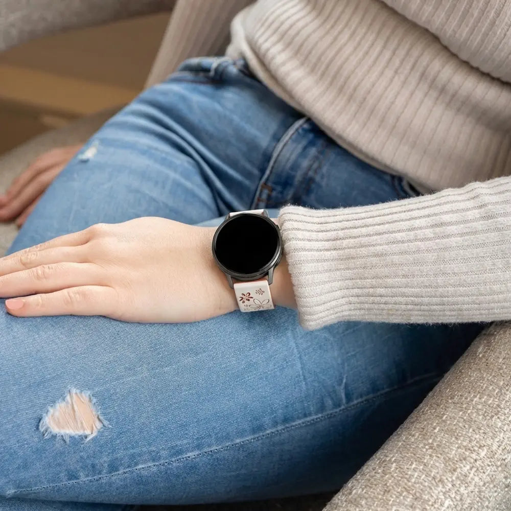 Bandz Garmin Vivoactive 6 Silicone Strap 'Flowers' (Starlight-Brown)