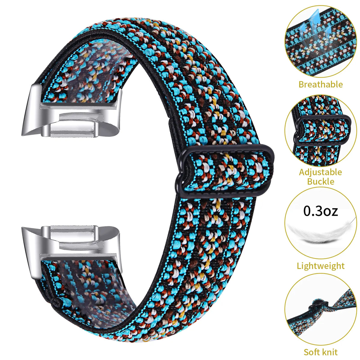 Nylon Elastic Strap, blue embroidery