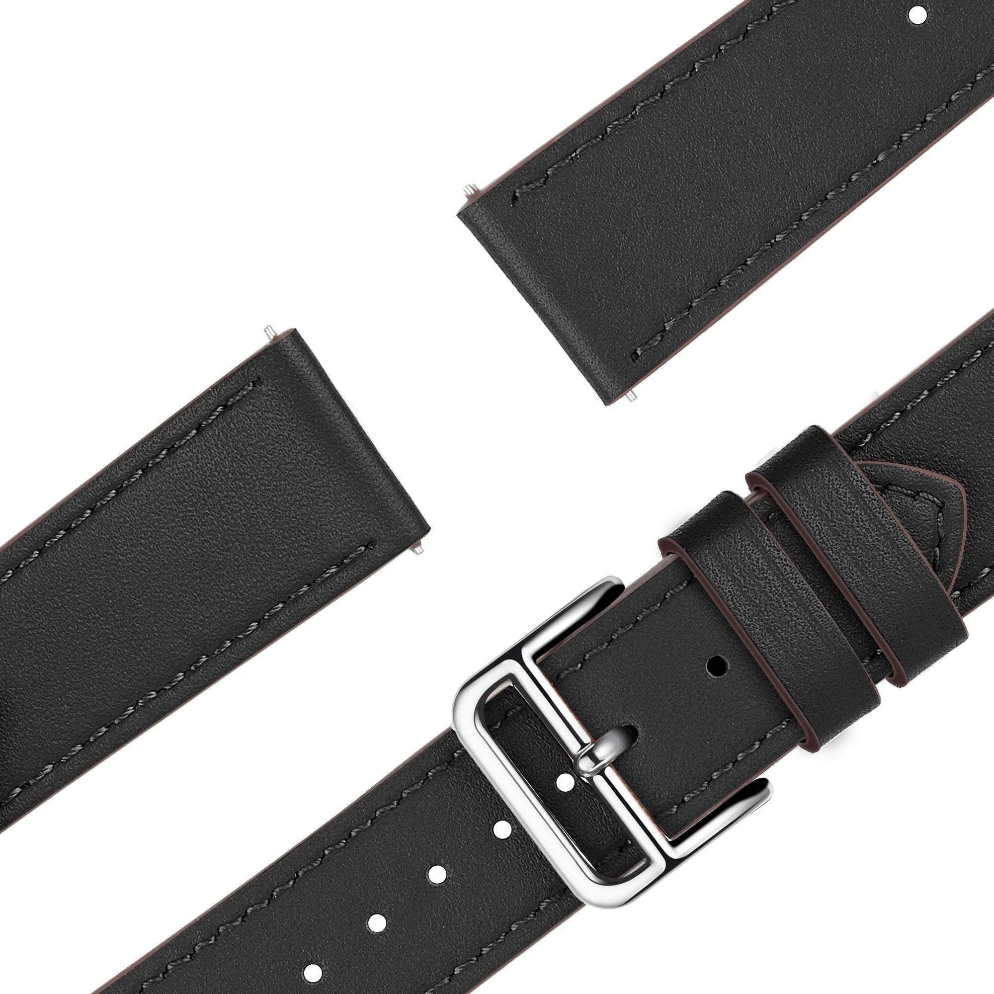 Leather Strap 'Deluxe', black, laid flat, separate parts, direct top view