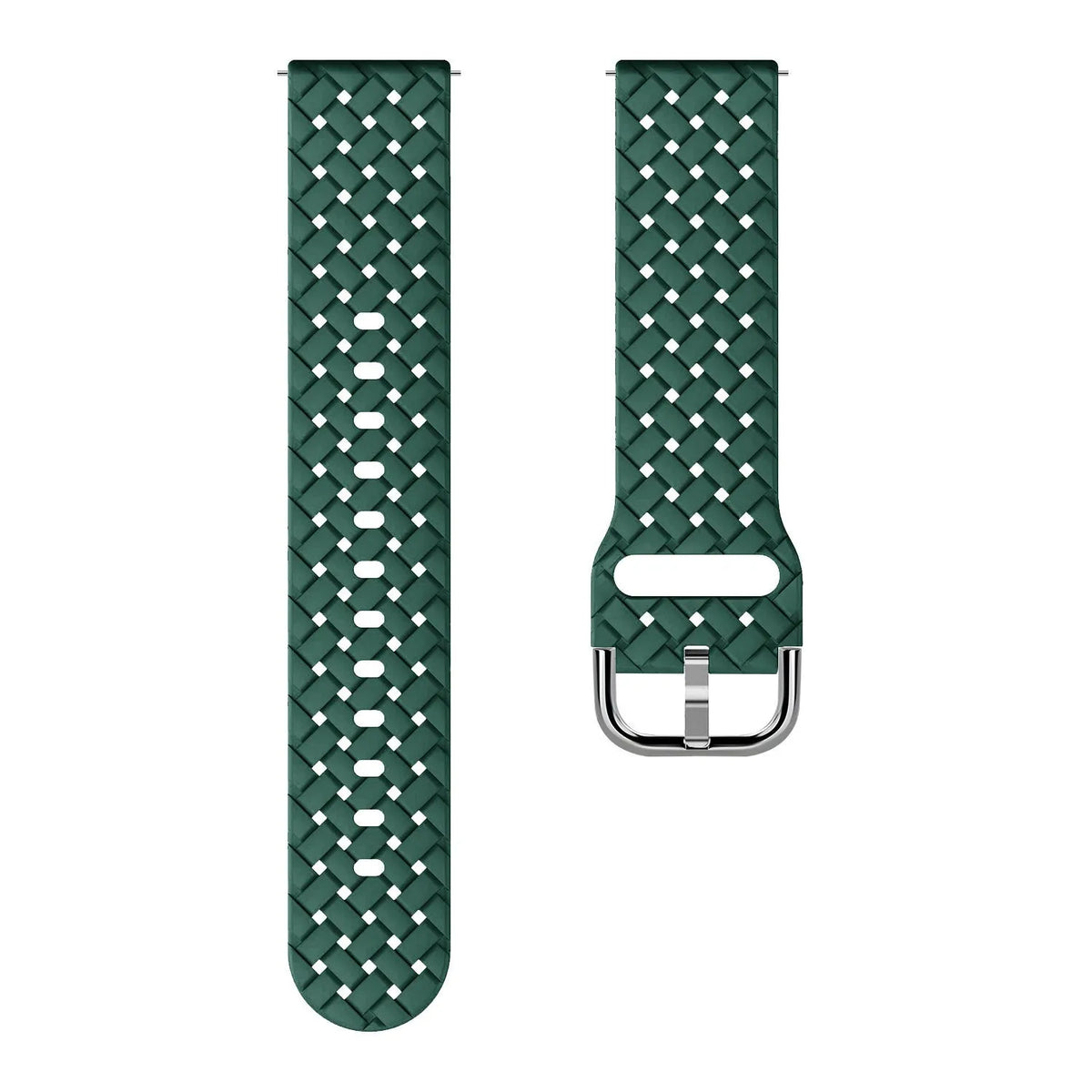 Braided Silicone Strap, dark green, laid flat, separate parts, direct top view