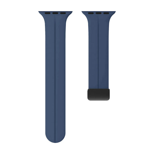 D-Buckle Silicone Strap, dark blue, laid flat, separate parts, direct top view