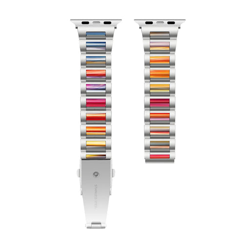 Steel Resin Strap, silver, laid flat, separate parts, direct top view