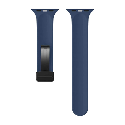 D-Buckle Silicone Strap, dark blue, laid flat, separate parts, direct top view