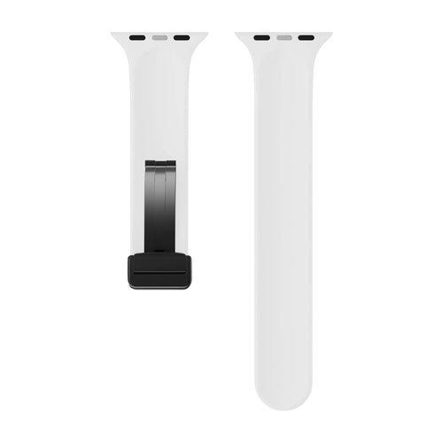 D-Buckle Silicone Strap, white, laid flat, separate parts, direct top view