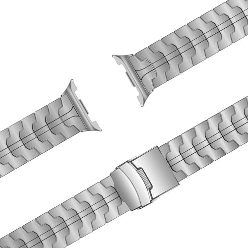 Steel Iron Strap, silver, laid flat, separate parts, direct top view