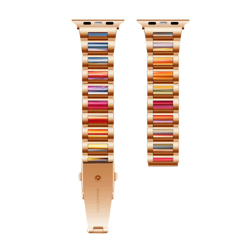 Steel Resin Strap, rose gold, laid flat, separate parts, direct top view