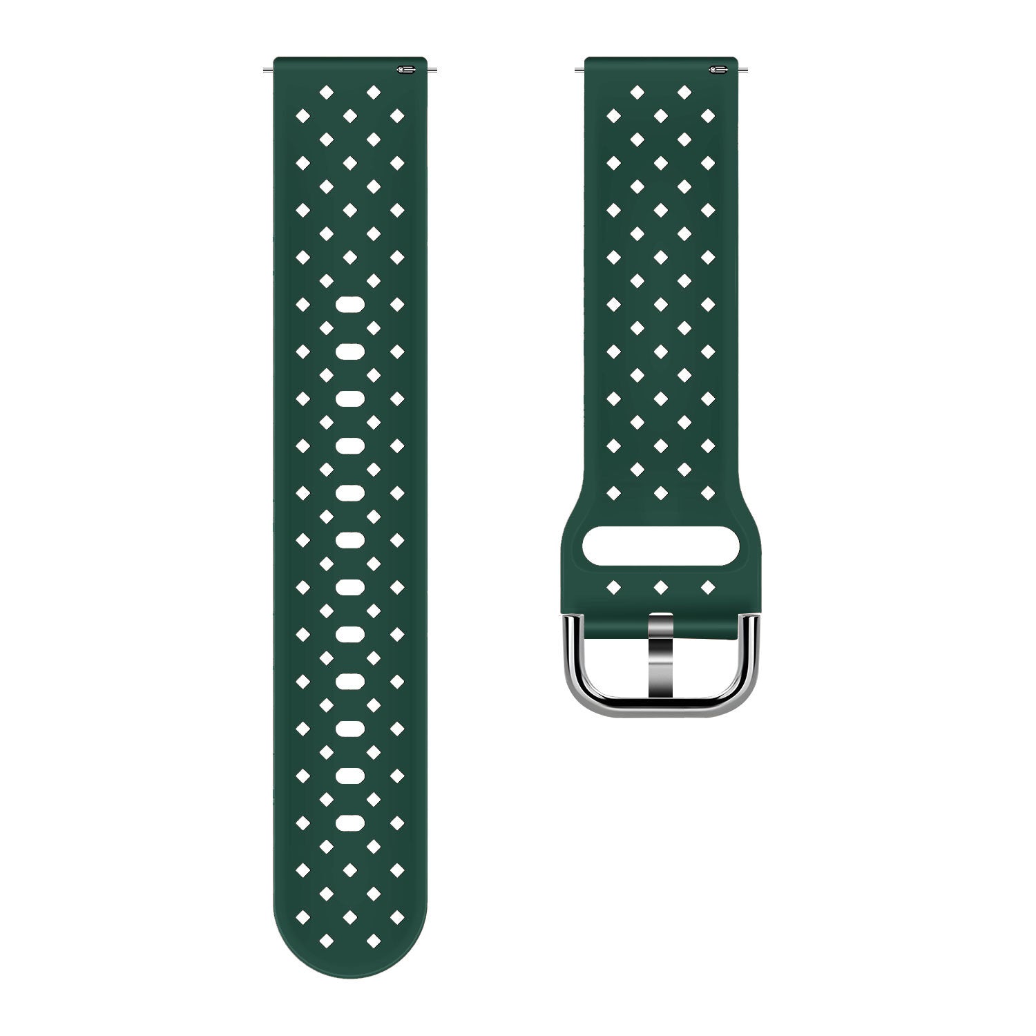 Braided Silicone Strap, dark green, laid flat, separate parts, direct top view