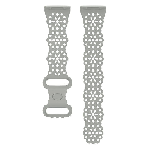 Patterned Silicone Strap, grey, laid flat, separate parts, direct top view