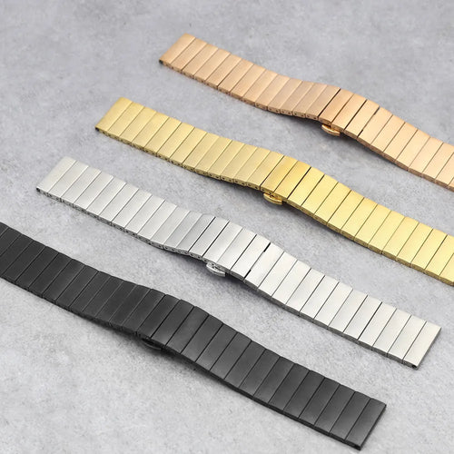 Metal Strap, black, laid flat, separate parts, direct top view