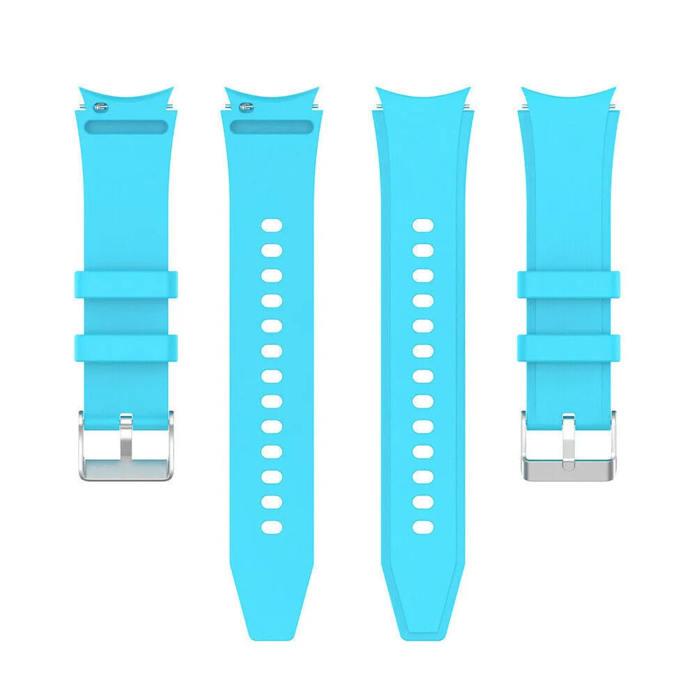 Silicone Strap 'Perfect Fit', light blue, laid flat, separate parts, direct top view